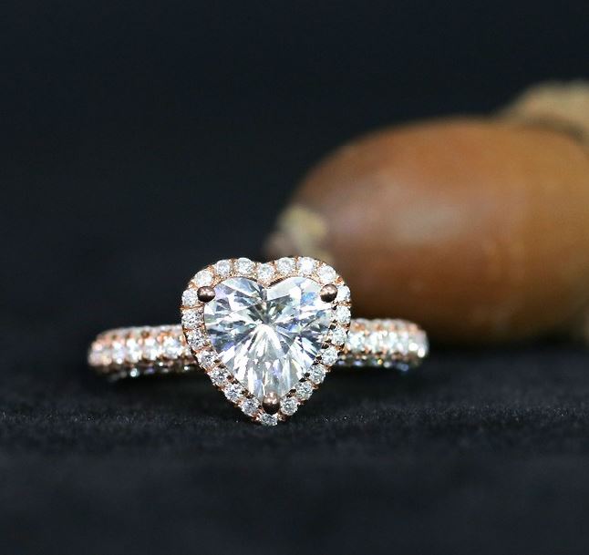 Eye Catching Heart Shape Moissanite Colorless Diamond Ring, 2 ct Heart Bezel Set Solitaire Ring, 10K White Gold Ring, The Symbol of Love