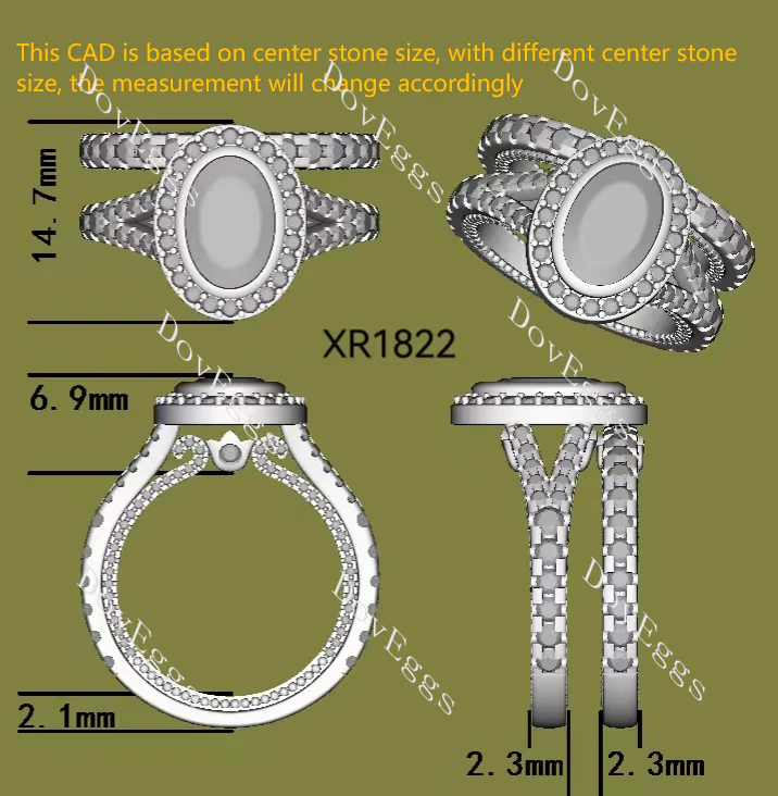 Doveggs bezel halo split shanks 3/4 eternity engagement ring semi-mount only(Exclusively to DovEggs stones)