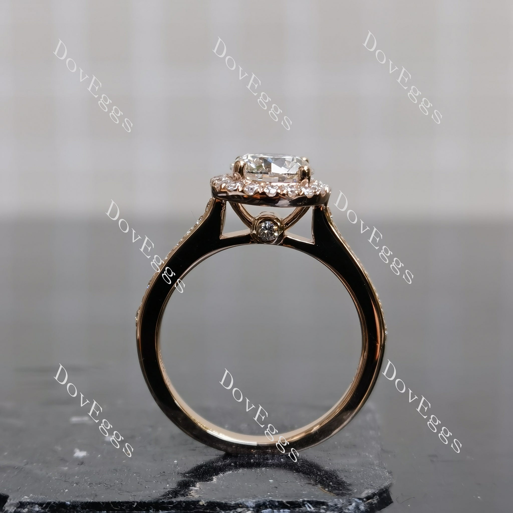 Doveggs Round Halo Half Eternity Lab Grown Diamond Engagement Ring