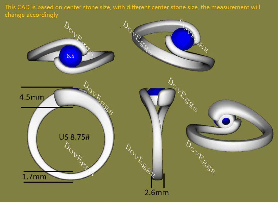 Ocean Wave round solitaire engagement ring only semi-mount only(Exclusively to DovEggs Stones)