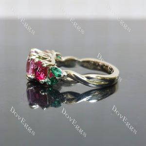 Devra's Rose cushion art deco three stones colored gem engagement ring