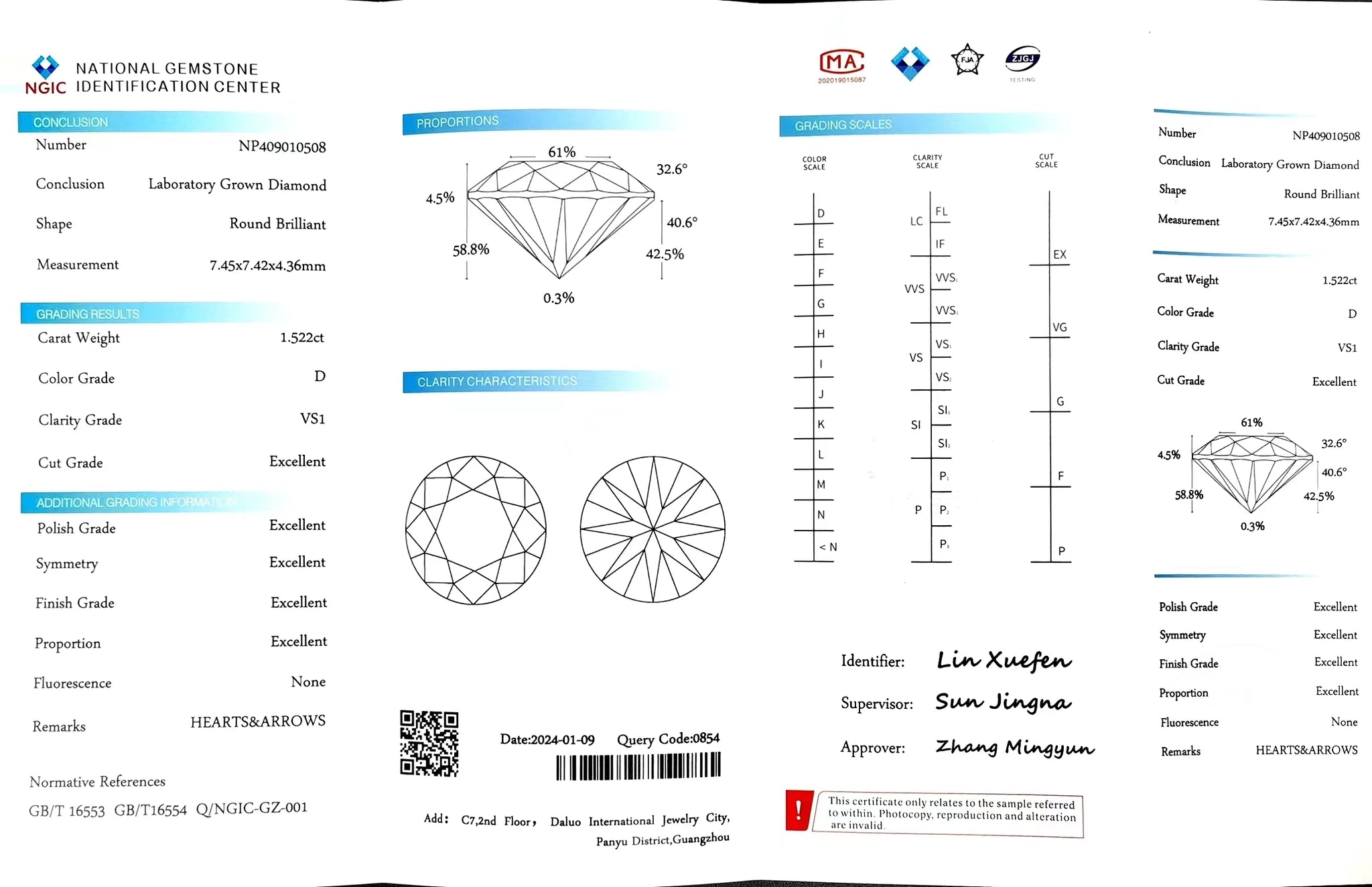 Doveggs 1.522ct round D color VS1 Clarity Excellent cut lab diamond stone(certified)