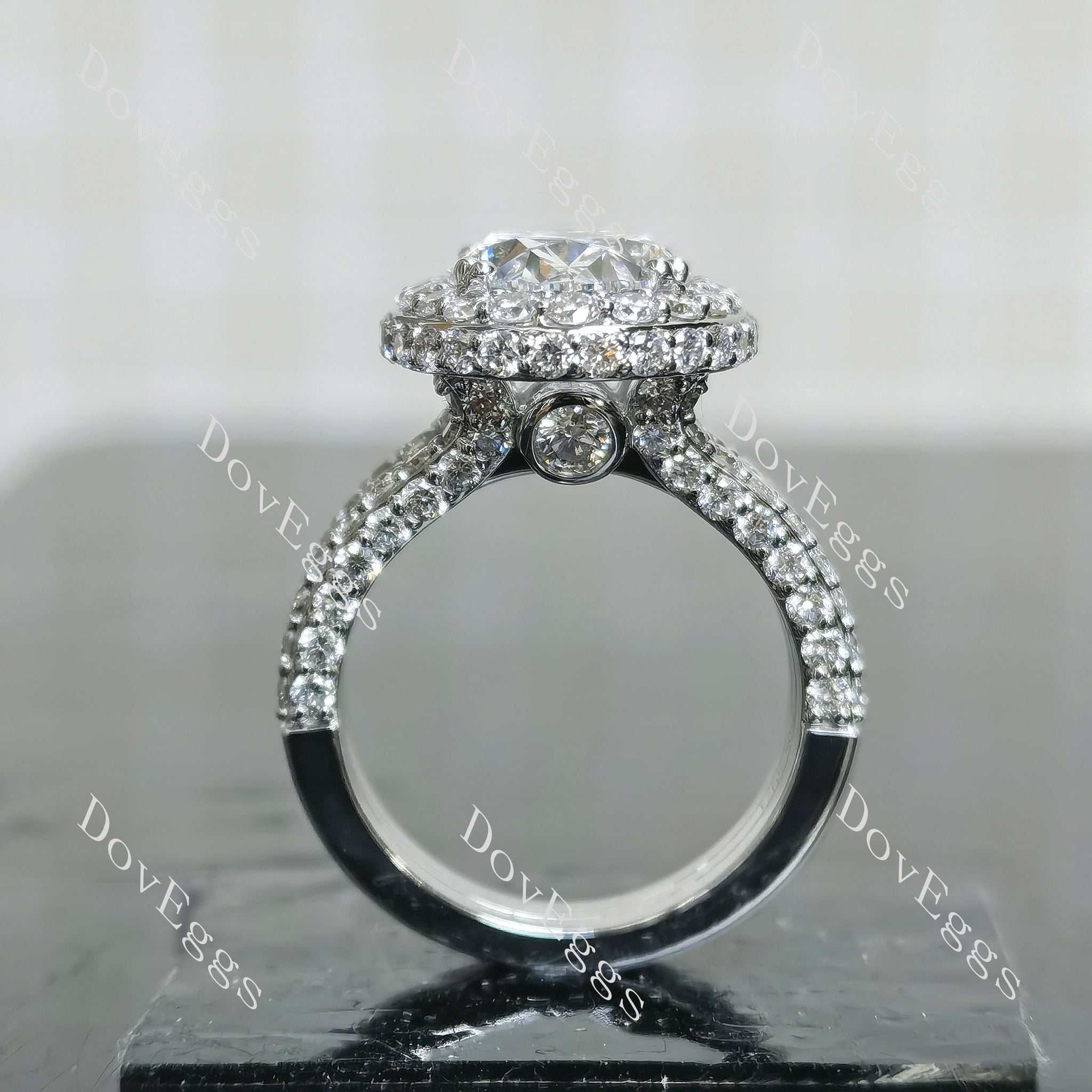 Doveggs oval halo pave vintage moissnaite engagement ring