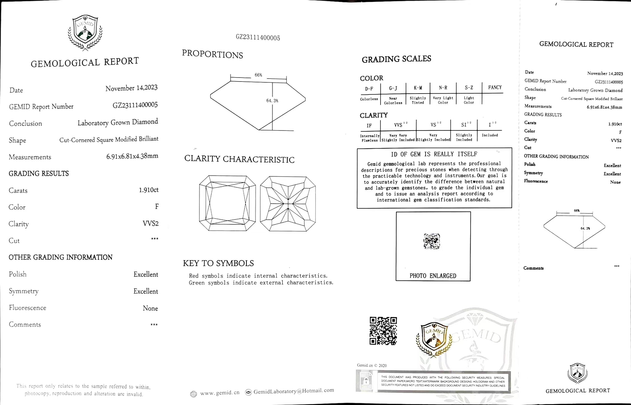 Doveggs 1.91ct radiant F color VVS2 Clarity Excellent cut lab diamond stone(certified)