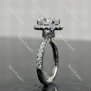 Doveggs round vintage halo pave half eternity moissanite engagement ring