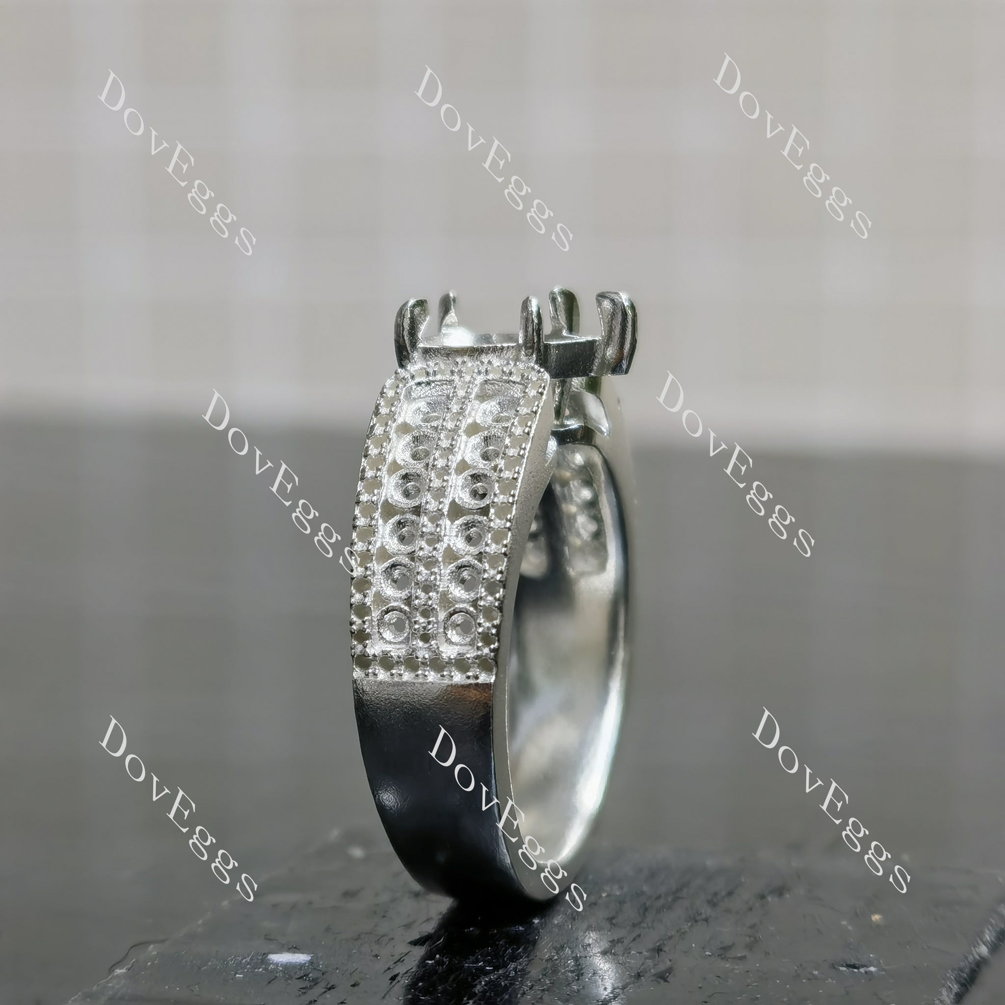 Doveggs half eternity pave engagement ring only semi-mount only(Exclusively to DovEggs Stones)