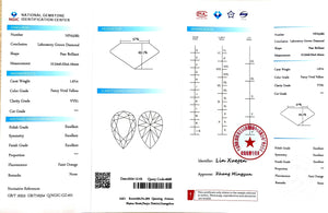 Doveggs 1.67ct pear Fancy Vivid Yellow color VVS1 Clarity Excellent cut lab diamond stone(certified)
