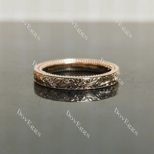 Doveggs vintage art deco carved wedding band-3.0mm band width