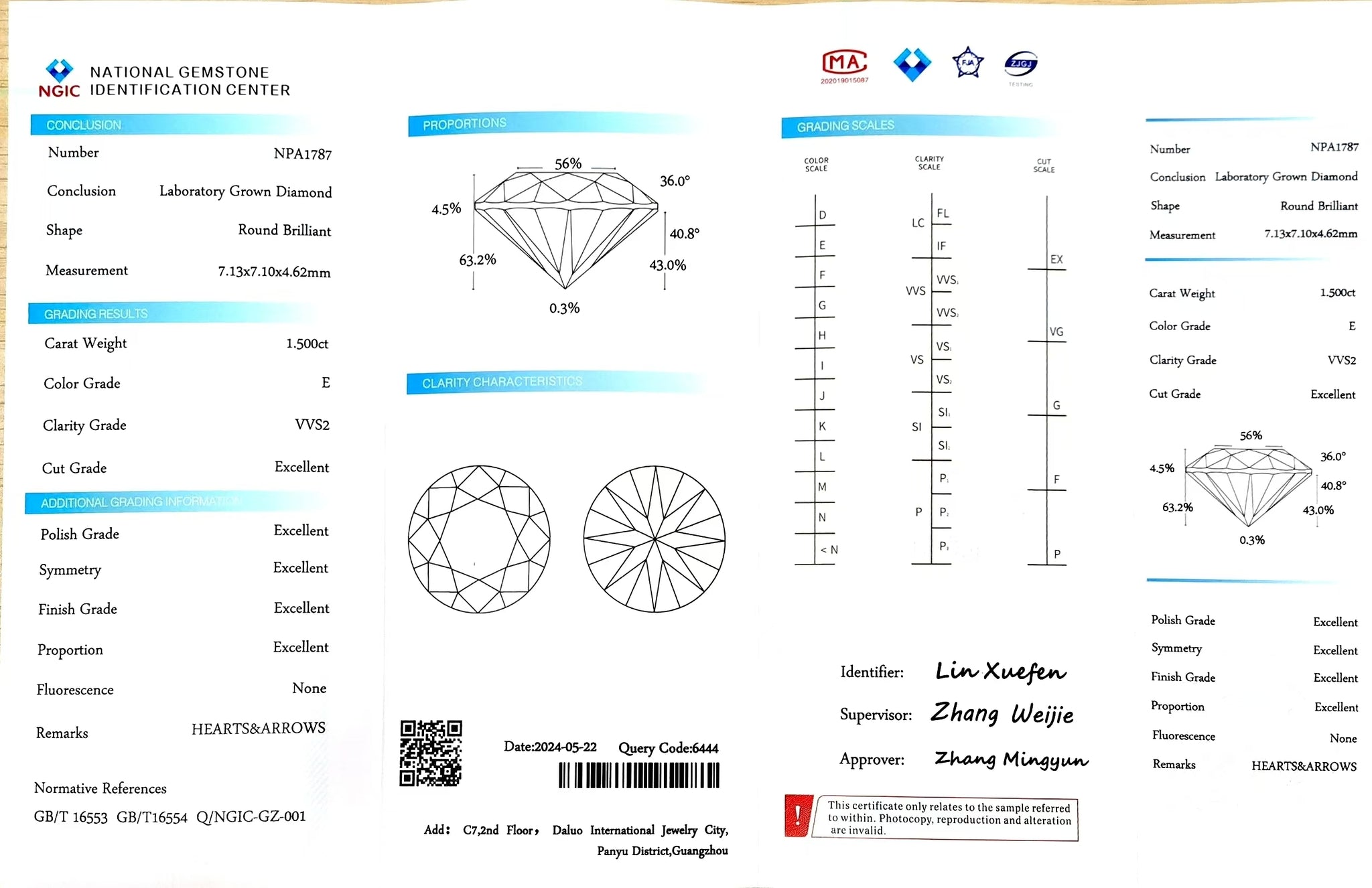 Doveggs 1.500ct round E color VVS2 Clarity Excellent cut lab diamond stone(certified)