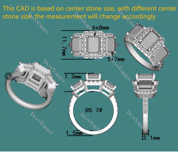 DovEggs halo three stone engagement ring semi-mount only(Exclusively to DovEggs Stones)