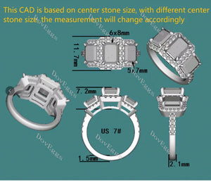 DovEggs halo three stone engagement ring semi-mount only(Exclusively to DovEggs Stones)