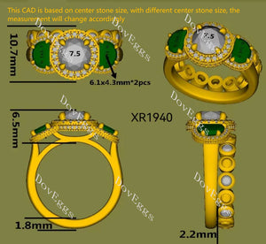 Doveggs halo three stones engagement ring semi-mount only(Exclusively to DovEggs Stones)