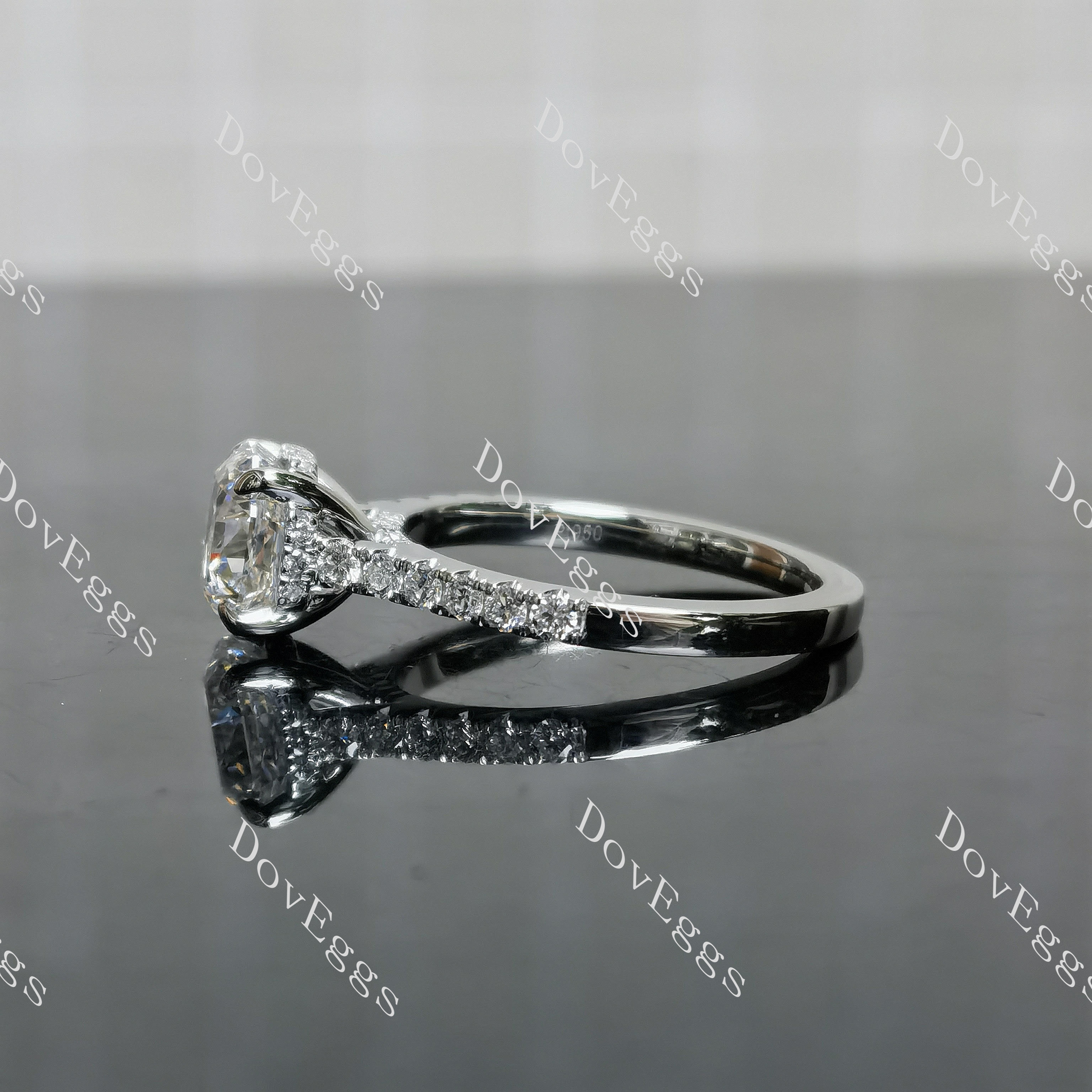 Doveggs octagon pave half eternity moissanite engagement ring