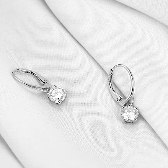 DovEggs 2ct round moissanite drop hoop earring