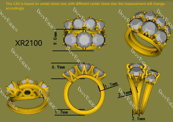 Doveggs three stones engagement ring semi-mount only(Exclusively to DovEggs Stones)