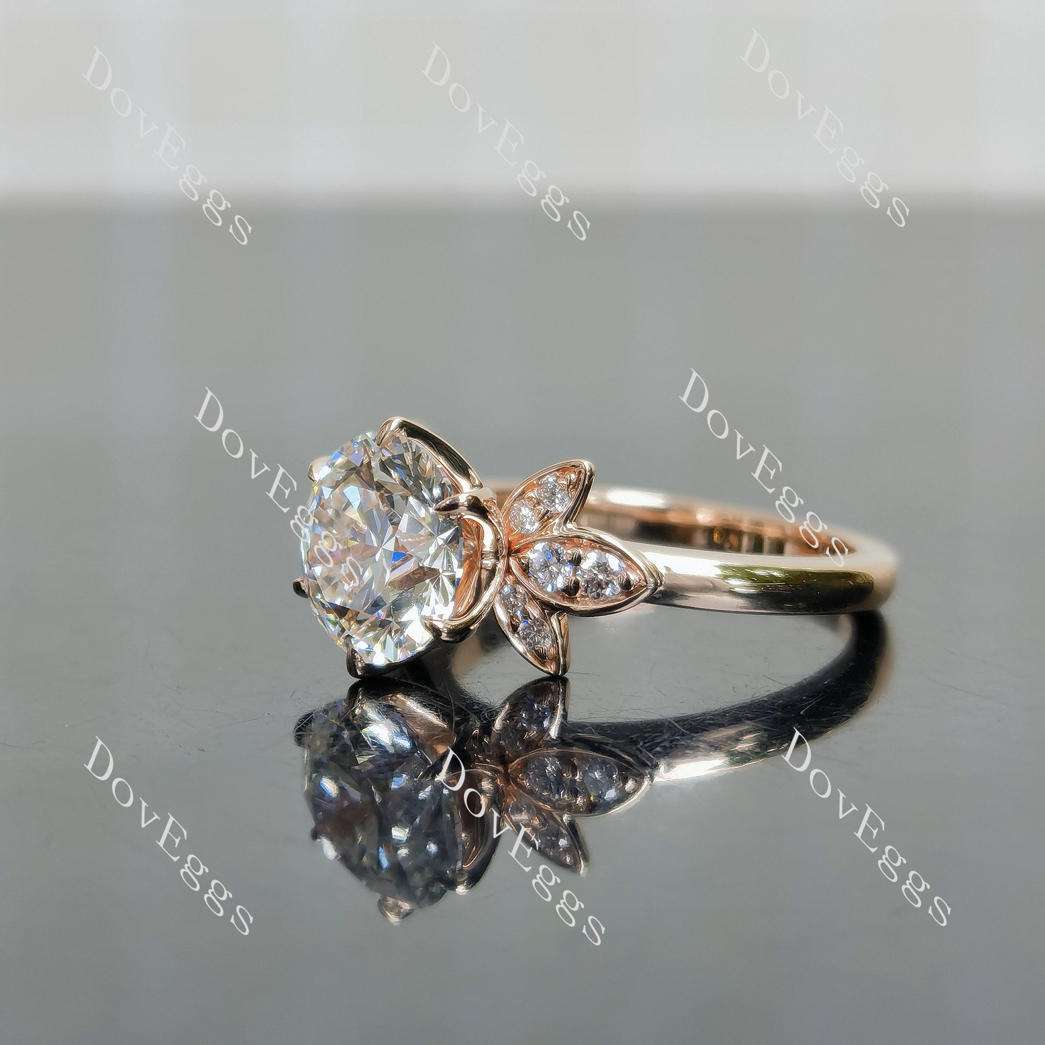 Doveggs round floral moissanite engagement ring