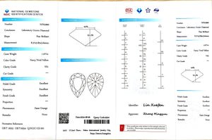 Doveggs 1.077ct pear Fancy Vivid Yellow VS1 Clarity Excellent cut lab diamond stone(certified)