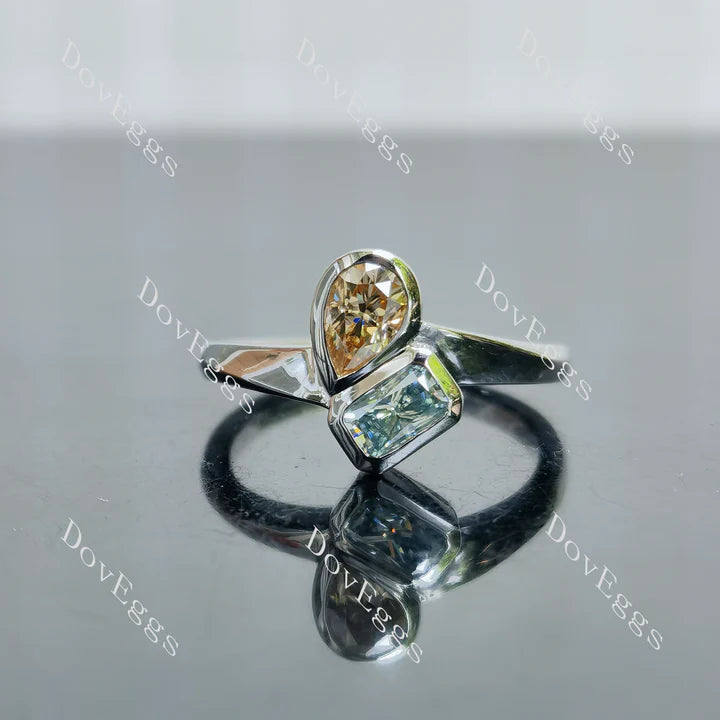 Doveggs pear bezel two stones engagement ring semi-mount only(Exclusively to DovEggs Stones)