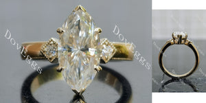 Marquise Modified H&A cut three stones moissanite engagement ring