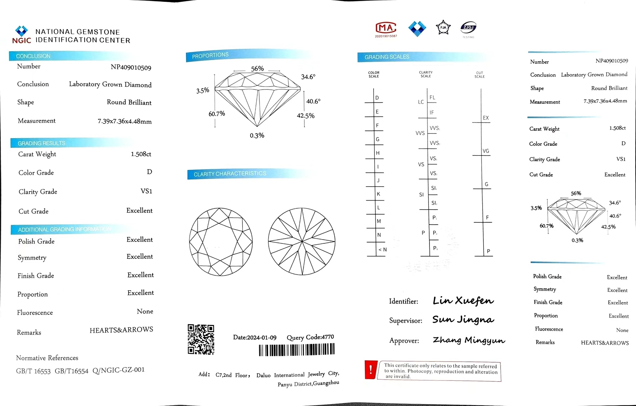 Doveggs 1.508ct round D color VS1 Clarity Excellent cut lab diamond stone(certified)