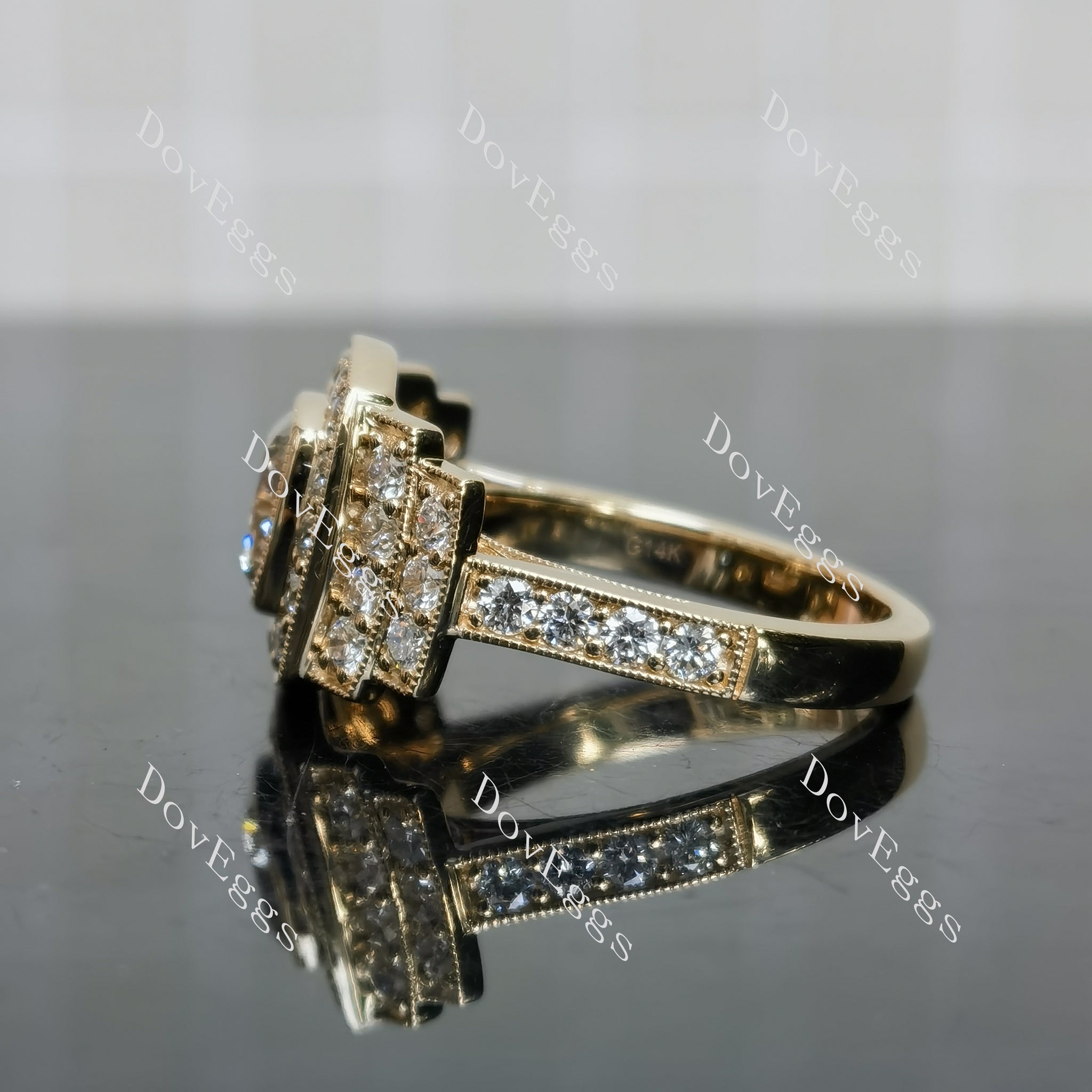 Doveggs Cushion Halo Art Deco Lab Grown Diamond Engagement Ring