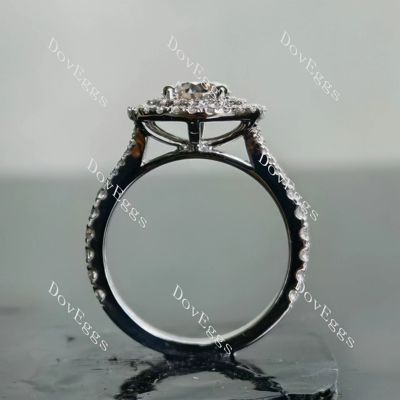 Doveggs round halo pave moissanite engagement ring