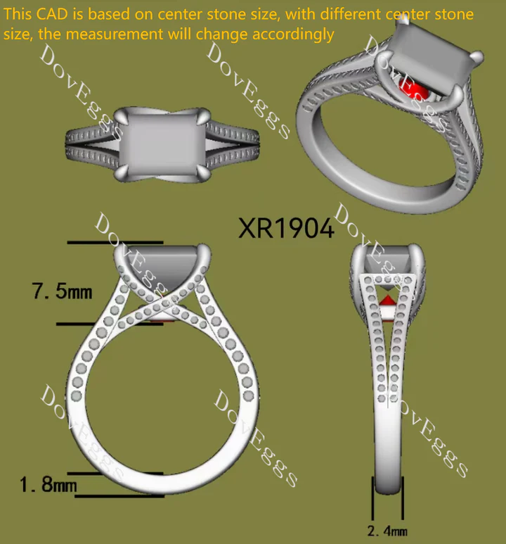 Doveggs split shanks pave engagement ring semi-mount only(Exclusively to DovEggs Stones)