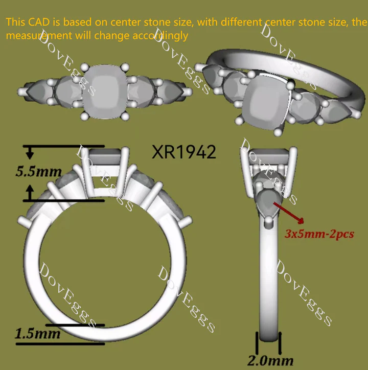 Doveggs side stones engagement ring semi-mount only(Exclusively to DovEggs Stones)