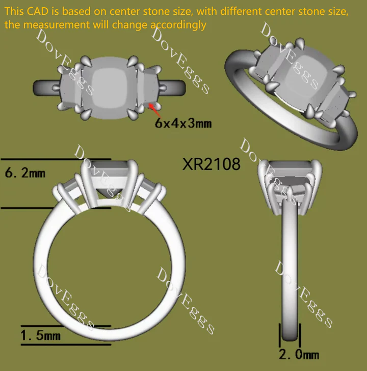 Doveggs three stones engagement ring semi-mount only(Exclusively to DovEggs Stones)