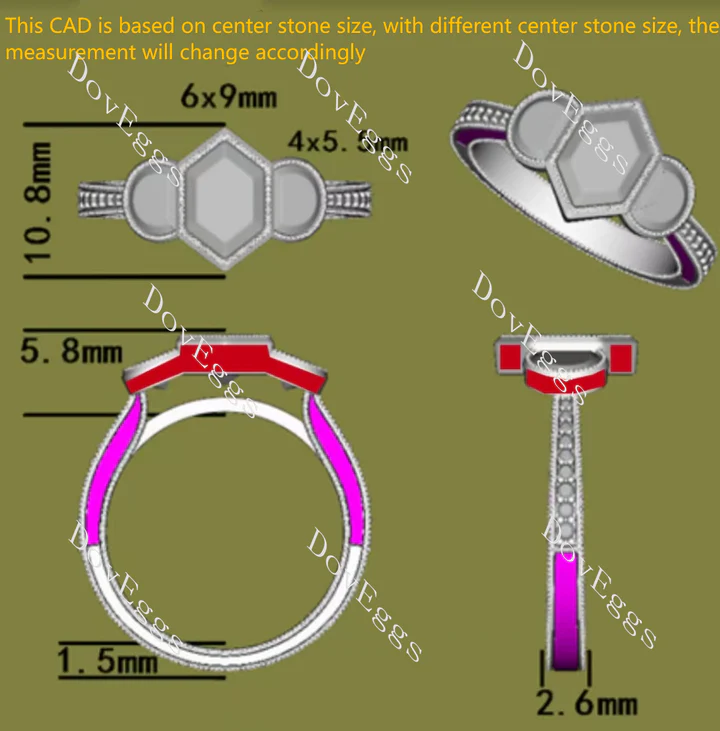 Doveggs three stones bezel engagement ring semi-mount only(Exclusively to DovEggs Stones)