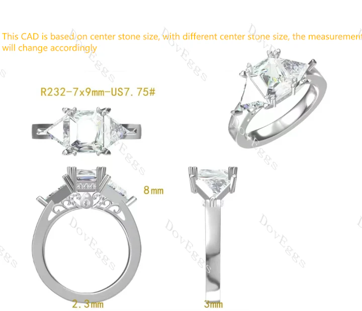 Doveggs three-stone engagement ring semi-mount only(Exclusively to DovEggs Stones)