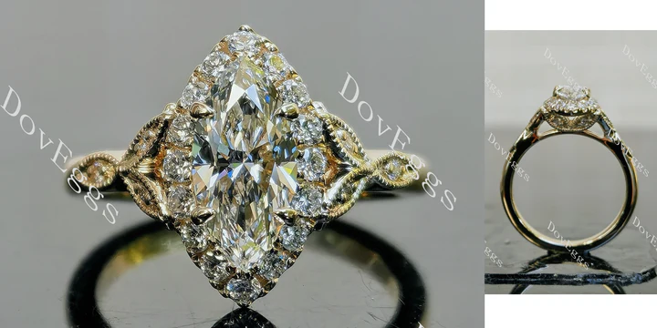 Doveggs halo side stones art deco engagement ring semi-mount only(Exclusively to DovEggs Stones)