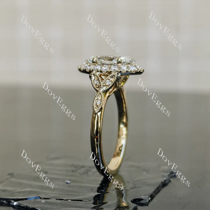 Doveggs halo side stones art deco engagement ring semi-mount only(Exclusively to DovEggs Stones)