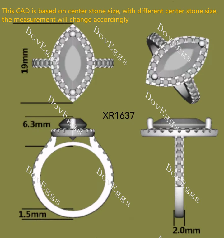 Doveggs halo pave engagement ring semi-mount only(Exclusively to DovEggs Stones)