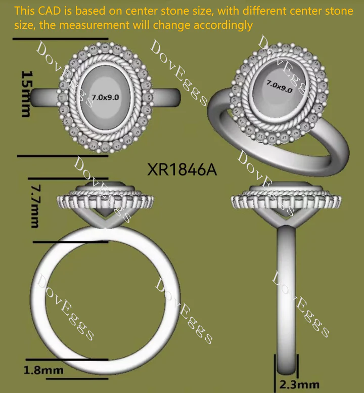 Doveggs bezel halo engagement ring semi-mount only(Exclusively to DovEggs Stones)