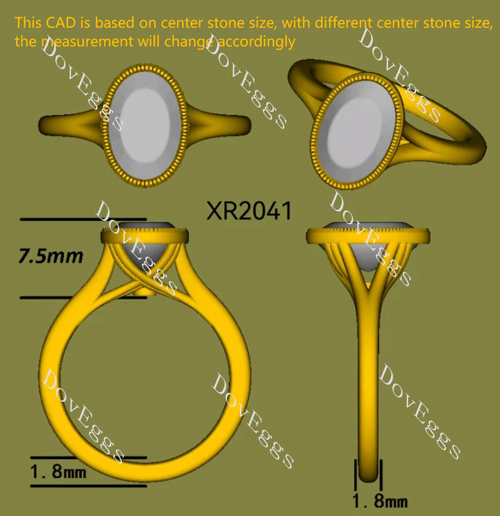 Doveggs bezel split shanks engagement ring semi-mount only(Exclusively to DovEggs Stones)