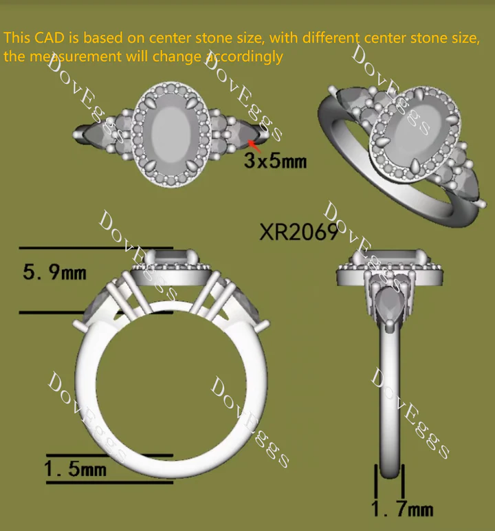 Doveggs halo side stones engagement ring semi-mount only(Exclusively to DovEggs Stones)