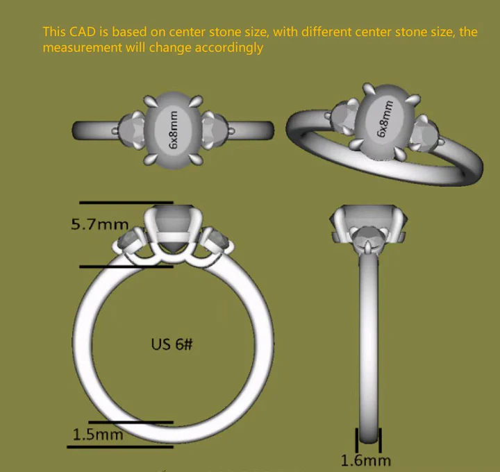 Doveggs three-stones engagement ring semi-mount only(Exclusively to DovEggs Stones)