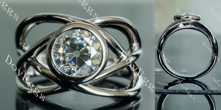 DovEggs solitaire bezel split shank engagement ring only semi-mount only(Exclusively to DovEggs Stones)