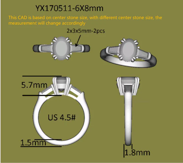 Doveggs three-stone engagement ring only semi-mount only(Exclusively to DovEggs Stones)