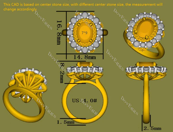 Doveggs floral double halo engagement ring only semi-mount only(Exclusively to DovEggs Stones)