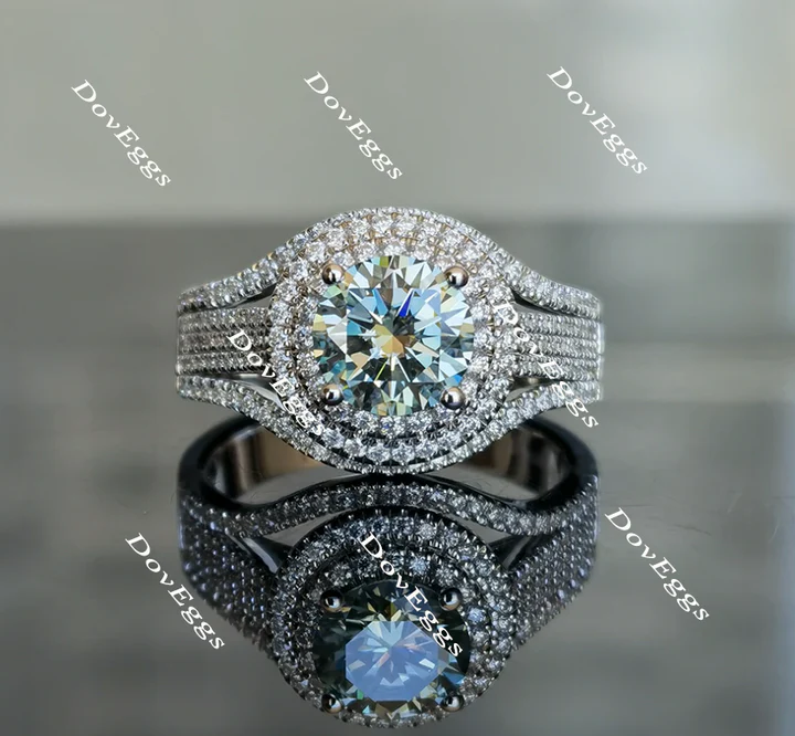 Doveggs double halo pave engagement ring only semi-mount only(Exclusively to DovEggs Stones)