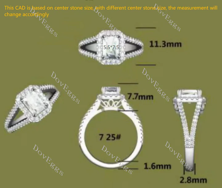 Doveggs split shank halo pave engagement ring only semi-mount only(Exclusively to DovEggs Stones)