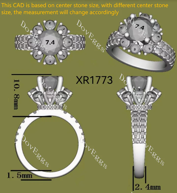 DovEggs floral hidden halo half eternity engagement ring semi-mount only(Exclusively to DovEggs Stones)