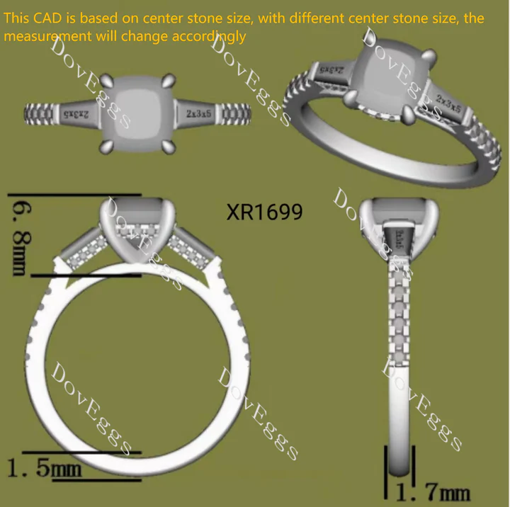 DovEggs three stones pave engagement ring semi-mount only(Exclusively to DovEggs Stones)