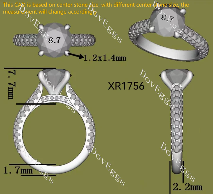 The Gentry pave 3/4 eternity engagement ring semi-mount only(Exclusively to DovEggs Stones)