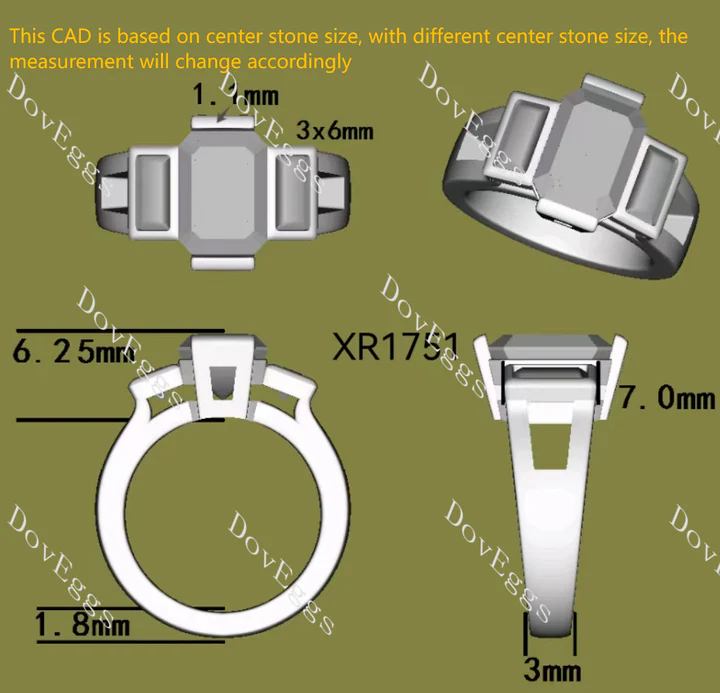 Doveggs three stones split shanks engagement ring semi-mount only(Exclusively to DovEggs Stones)