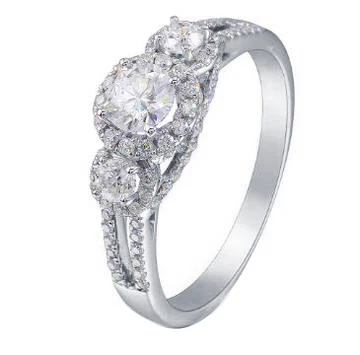 DovEggs halo three stones engagement ring semi-mount only(Exclusively to DovEggs Stones)