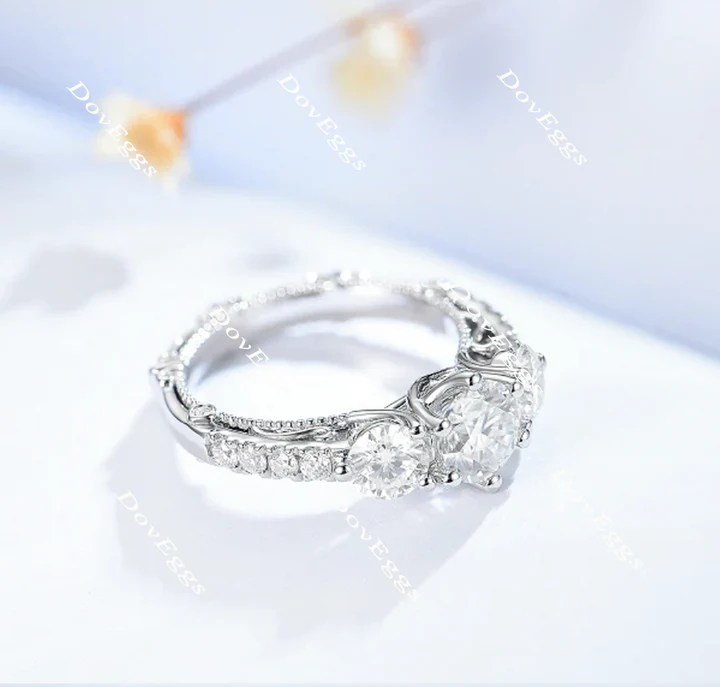 DovEggs vintage three-stone engagement ring semi-mount only(Exclusively to DovEggs Stones)