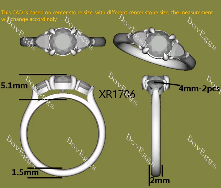 DovEggs three-stone engagement ring semi-mount only(Exclusively to DovEggs Stones)